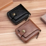 Zipper Men RFID Blocking Leather Zip Coin Pocket Bifold Credit Card Wallet Brown