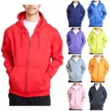 Men’s Casual Zipper Hoodie Plain Polyester Fleece Hooded Sweatshirt Jacket Top