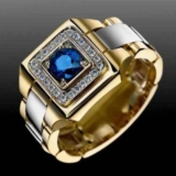 Mens Stainless Steel Ring Gold Silver Two Tone Sapphire Blue Premium Quality