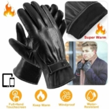 Men’s Real Leather Gloves Winter Fleece Lined Soft Driving Black Thermal Gloves