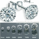WOMEN MEN GENUINE 925 SOLID STERLING SILVER CUBIC ZIRCONIA ROUND STUD EARRINGS