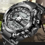 LIGE Digital Mens Military Watch Waterproof Black Wristwatch LED Quartz Sports