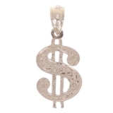 14k White Gold Solid Money Dollar Sign Charm Pendant 23.7mm x 10mm 1 gram