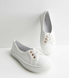 White Canvas Lace Front Trainers For Ladies UK 3 – 9