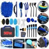24X Car Detailing Brush Set,Soft Brush Interior Wheel Valet Pro Cleaning Kits UK