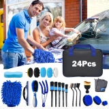 24Pc Car Detailing Brush Set,Soft Brushes Interior Wheel Valet Pro Cleaning Kits