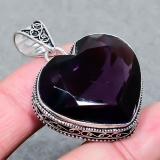 African Amethyst Heart Gemstone 925 Sterling Silver Jewelry Vintage Pendant 1.9″