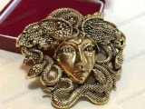 Large Vintage Style Jewellery Gold tone MEDUSA Snake Lady Statement Brooch Pin