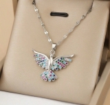 Silver Tone Phoenix Necklace Multicoloured Crystal Pendant Chain Jewellery Gift