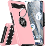 for Google Pixel 7A Case with Kickstand Ring and Screen Protector, Shockproof an