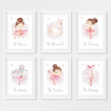 Pink Ballerina Princess Baby Girl Nursery Prints Childrens Room Pictures Decor