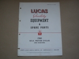 1960 BSA Motorcycle 12 page Lucas Equipment/Parts List includes both Gold Stars.