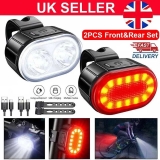 2x Mountain Bike Lights USB Rechargeable Bicycle LED Torch Front Rear + Lamp Set
