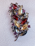 Vintage Multicolor Rhinestone Crystal Leaf Brooch Elegant Sparkly Jewelry Gift