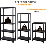 3/4/5 Tier Plastic Shelving Home Storage Unit Shelves Racking Garage Organiser