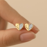 9ct gold  stud earrings heart design 10 mm pair