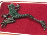 Frog Brooch Shawl Pin Pendant Vintage Style Dark Green Crystal Jewellery