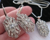 Art Deco Inspired Geometric White Crystal Drop Earrings Vintage Style Jewellery