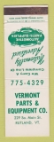 Matchbook Cover – Vermont Auto Parts Equipment Rutland VT WEAR