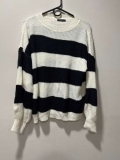 SHEIN Curve 1XL Women’s Striped Knit Sweater – Black White Pullover Plus Size