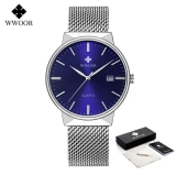 Men’s Simple Watch Luxury Minimalist Stainless Steel Mesh Ultra Thin Waterproof