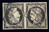 FRANCE stamp 1849 Ceres 20c TETE BECHE Pair / Yt 3d / VFU / FS155