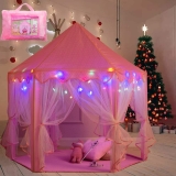 Kids Light Up Play Tent Pink Princess Castle Play Tent with LED Lights for Girls