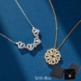 Four Leaf Clover Necklace For Women Vintage Magnetic Folding Heart Jewelry Gifts