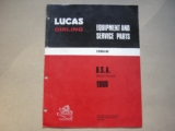 1968 BSA Motorcycle Lucas Equipment and Parts List.