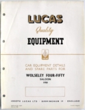 Lucas WOLSELEY FOUR FIFTY Electrics Car Equipment Spare Parts List 1951 #CE647