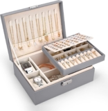Jewellery Box for Women,2 Layer Jewellery Organiser Box with 2 Watch Pillows NEW