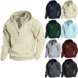 Men’s Casual Long-Sleeve Quarter-Zip Hoodie Hooded Plain Sweatshirt Streetwear