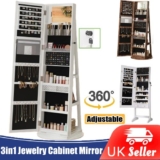 Jewelry Storage Cabinet Full-Length Mirror Lockable 360° Swivel Armoire Shelf
