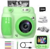 Gofunly Kids Camera Instant Print, 1080P 2.4” Digital for Green