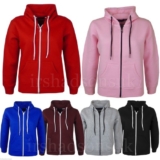 New Kids Girls And Boys Unisex Plain Fleace Hoodie Zip Up Style Size 7-13 Years