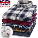 UK Men’s New Plaid Tartan Brush Cotton Flannel Casual Long Sleeve Generous Shirt