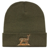 Men’s Deer Embroidered Luxury Soft Knit Khaki Green Beanie Hat