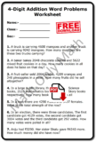 4-Digit Addition Word Problems Worksheet with Answers