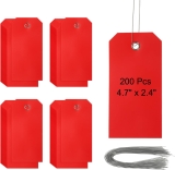 PATIKIL Plastic Shipping Tags with Wire 4 3/4″ x 2 3/8″, 200 Pieces Blank Waterproof Hang Tags with Wires Label Tags for Labeling Marking Auto Parts Luggage, Red