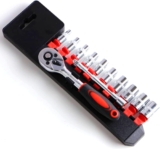 YWHWXB 12 Pieces 1/4” Drive Socket Set with Quick Release Reversible Ratchet Wrench and Extension Bar, Metric SAE Mechanic Tool Kit
