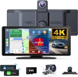 10.26″ Wireless Carplay Screen 360 Rotation 4K Dash Cam Carplay & Android Auto Car Stereo Car Audio Receivers with 1080p Backup Camera GPS Navigation/Mirror Link/Voice Control/Siri