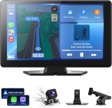 Veralady 9 Inch Wireless CarPlay Android Auto, Carplay Screen for Car Mirror Link with 1080P Rear Camera, Car Tablet Android Auto Car Play IPS Touchscreen with Bluetooth Music AUX Media Player