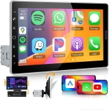 Single Din Car Stereo with Wireless Carplay Android Auto AM/FM/RDS,Hodozzy 10.1″ HD IPS Detachable Touchscreen 1 Din Radio with Youtube Bluetooth EQ SWC Reversing Camera+USB/TF Card/Aux Ports