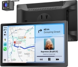 9″ Wireless Portable 60FPS Car Screen for Apple CarPlay & Android Auto, 1024*600 HD Display, Magnetic Mount, OTA, Portrait and Landscape Modes, Backup Camera, Bluetooth, Voice Control, GPS Navigation