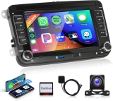 2GB+64GB Car Stereo for VW Passat Jetta Golf SEAT Wireless CarPlay Android Auto, 7 inch HD Touchscreen Car Radio with Bluetooth GPS Navigation WiFi EQ Backup Camera,