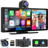 Carpuride W903 Portable Wireless Carplay & Android Auto with Dash Cam – 9.3″ HD IPS Screen, 4K Front & Backup Camera, Loop Recording, Bluetooth, Mirror Link, GPS, Siri, Dashboard Mounted