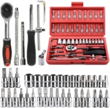 46 Pieces 1/4 in. Drive Ratchet Socket Wrench Set with Quick-Release Ratchet,Includes Metric Bit Sockets and Extension Bar for Car Repair and Home Maintenance