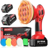 Avhrit Cordless Car Buffer Polisher 2x4000mAh Batteries(6000RPM Max) 6” RV Polishing Buffer Kit with 6 Speed Settings for Detailing, 8mm Orbital Buffer Polisher for Car, Boat Care, Polishing, Waxing