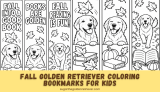 Fall Golden Retriever Coloring Bookmarks for Kids
