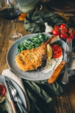 Classic Veal Milanese with Arugula Salad and Whipped Ricotta